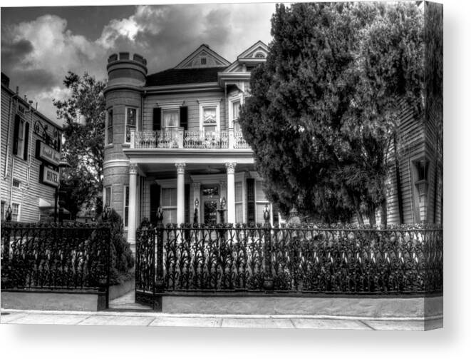 New Orleans Canvas Print featuring the photograph Cornstalk Fence Hotel in Black and White by Greg and Chrystal Mimbs
