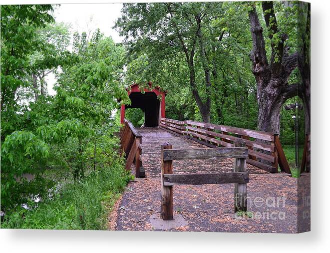 Illinois Canvas Print featuring the photograph Covered Bridge by Cat Rondeau