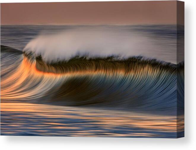 Wave Ocean Surf Mist Foam Sunlight Rainbow Arching Horizon Movement Blue Reflection Canvas Print featuring the photograph Cresting Wave by David Orias by California Coastal Commission