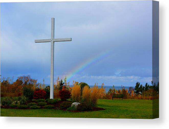 Cross Canvas Print featuring the photograph Cross at the End of the Rainbow by Keith Stokes