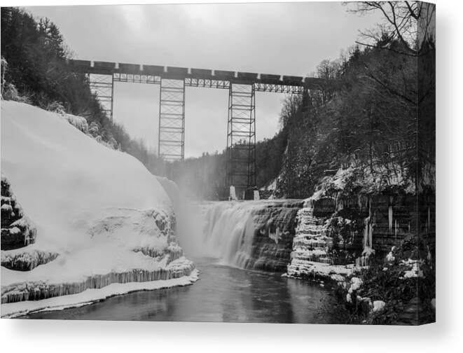 Bridges Canvas Print featuring the photograph Crossing at Letchworth by Guy Whiteley
