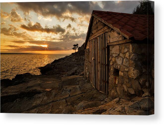 Losinj Canvas Print featuring the photograph Zaosiri Beach at sunrise by Ian Middleton