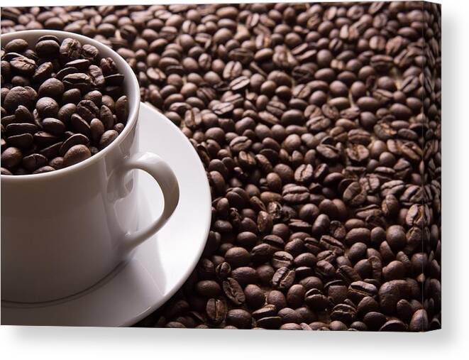 Barnsley Canvas Print featuring the photograph Cup And Coffee Beans by Derek Northrop
