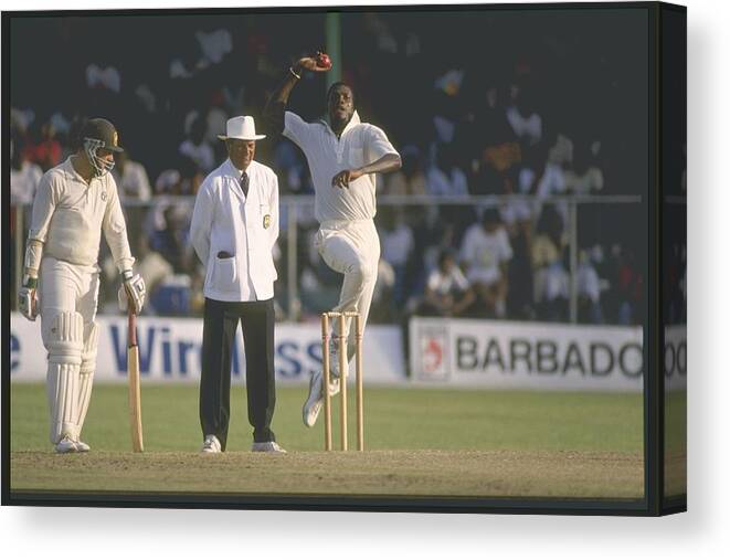 Barbados Canvas Print featuring the photograph Curtly Ambrose in action... by Ben Radford