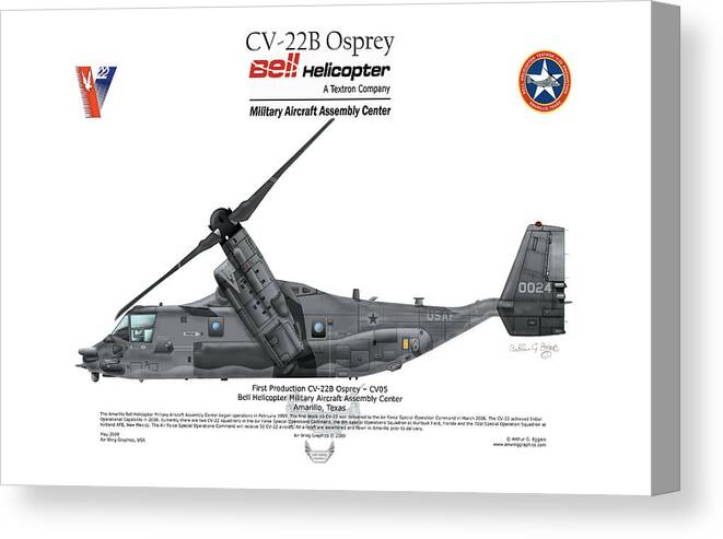 Bell Canvas Print featuring the digital art CV-22B Osprey by Arthur Eggers