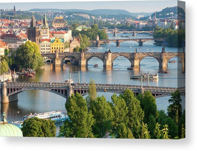 Photography Canvas Print featuring the photograph Czech Republic, Prague - Bridges by Panoramic Images