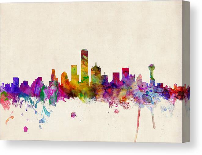 Watercolour Canvas Print featuring the digital art Dallas Texas Skyline by Michael Tompsett