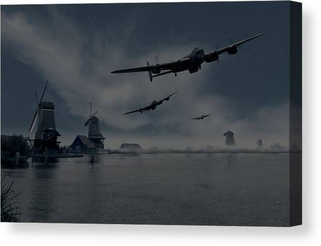 Lancasters Canvas Print featuring the photograph Dambusters first wave by Gary Eason