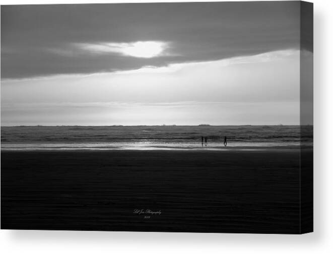 Ocean Canvas Print featuring the photograph Dancing At Sunset In Black and White by Jeanette C Landstrom