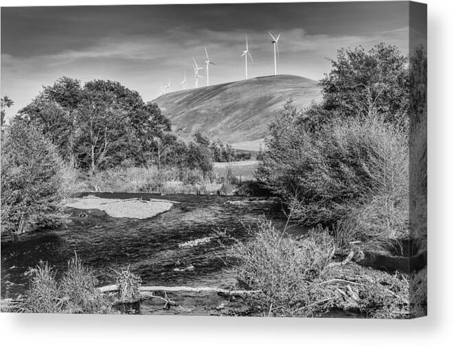 Windmill Canvas Print featuring the photograph Dayton River monochrome by Chris McKenna