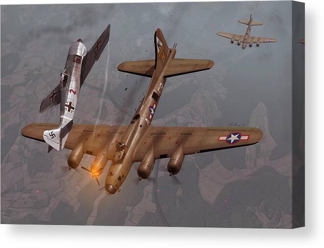 B-17 Canvas Print featuring the painting Decision Over Schweinfurt by Adam Burch