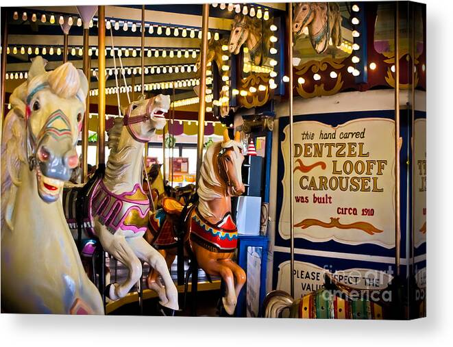 Carousel Canvas Print featuring the photograph Dentzel Looff Antique Carousel by Colleen Kammerer