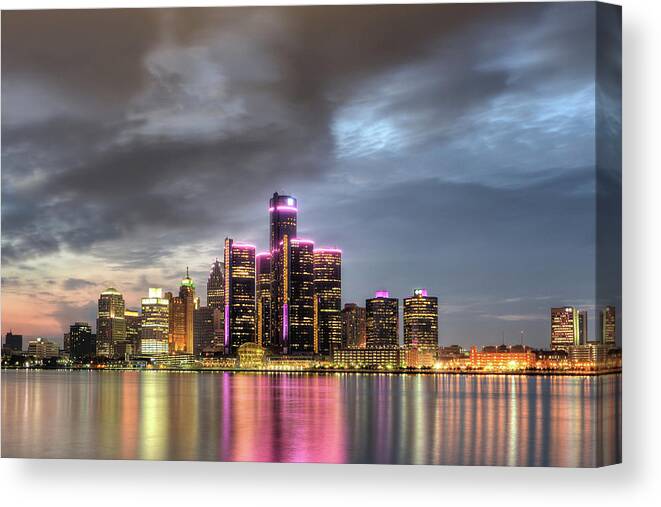 Tranquility Canvas Print featuring the photograph Detroit Cityscape by Linda Goodhue Photography