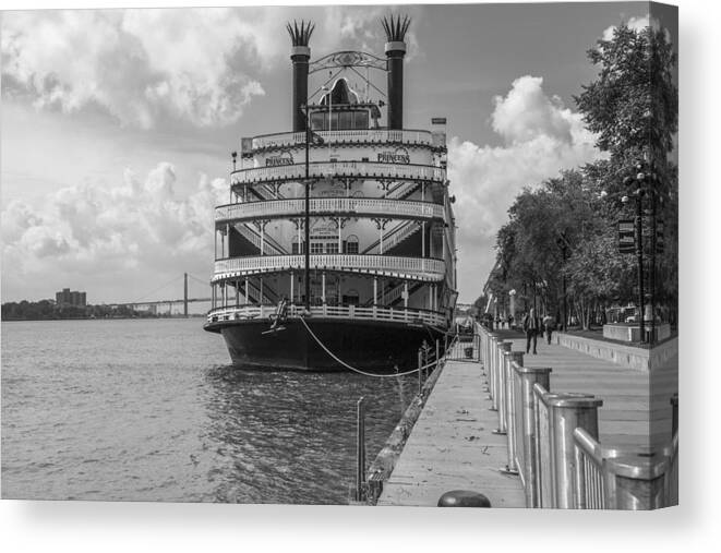 Detroit Canvas Print featuring the photograph Detroit River Princess Black and White by John McGraw