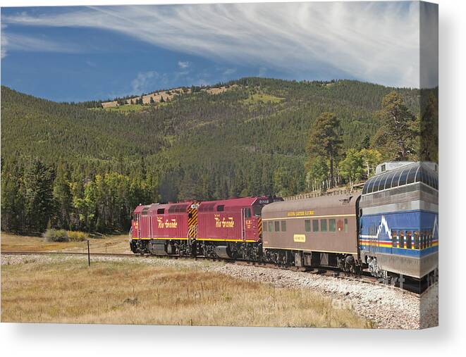 Alamosa Canvas Print featuring the photograph Diesel Electric Engines 227 and 459 Rio Grande Scenic Rail Road by Fred Stearns