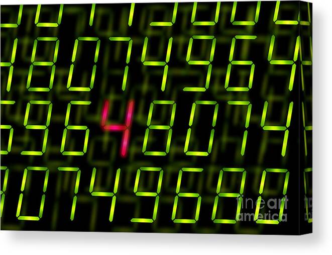 Secret Canvas Print featuring the photograph Digital numbers with one highlighted by Simon Bratt