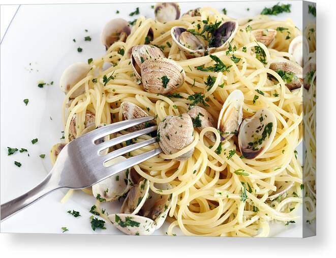 Appetizer Canvas Print featuring the photograph Dish Of Spaghetti With Clams by Antonio Scarpi