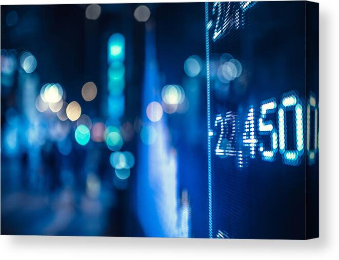 Financial Figures Canvas Print featuring the photograph Display Stock Market Numbers And Graph by Nikada