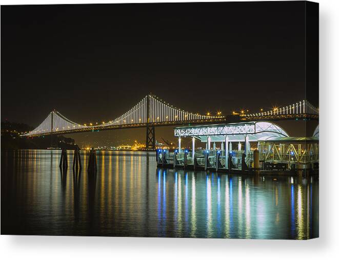 Embarcadero Canvas Print featuring the photograph Docks and Bay Lights by Bryant Coffey