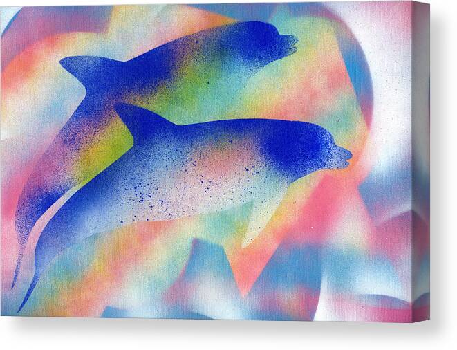 Dolphin Canvas Print featuring the painting Dolphins 2 by Hakon Soreide