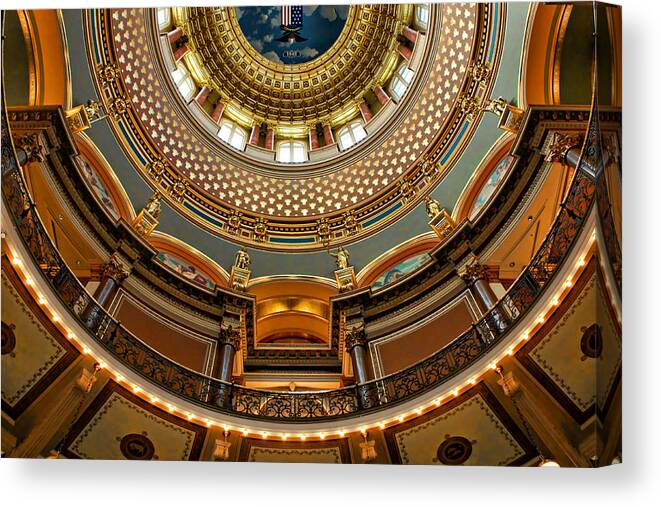 Dome Interior Canvas Print featuring the photograph Dome Designs - Iowa Capitol by Nikolyn McDonald