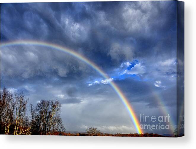 Rainbow Canvas Print featuring the photograph Double Rainbow over Mountain by Thomas R Fletcher