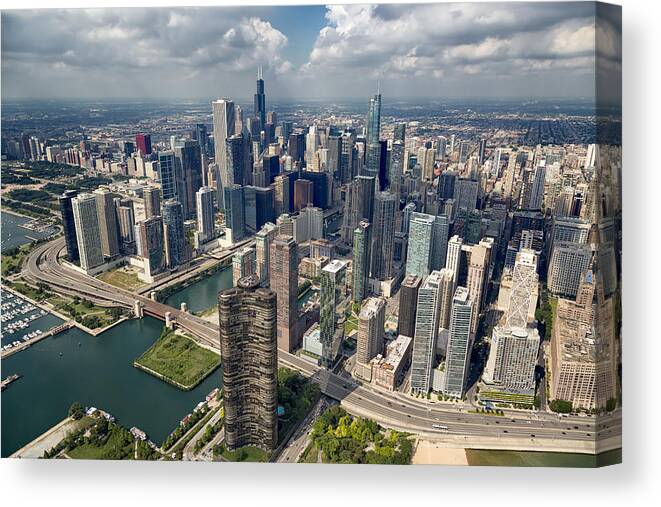3scape Canvas Print featuring the photograph Downtown Chicago Aerial by Adam Romanowicz