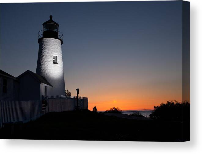 Maine Canvas Print featuring the photograph Dramatic Lighthouse Sunrise by Kyle Lee