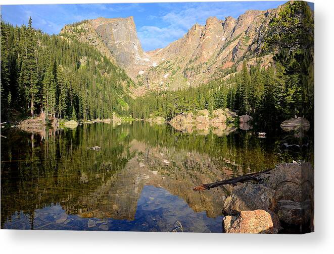 Rocky Canvas Print featuring the photograph Dream Lake Reflection by Tranquil Light Photography