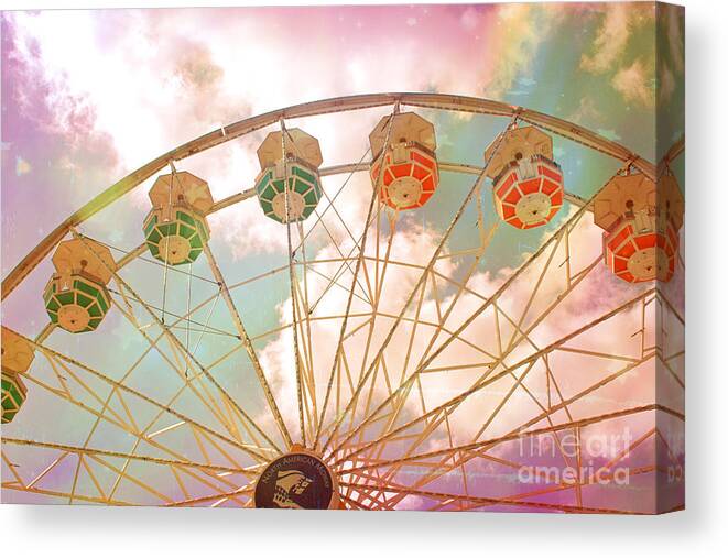 Ferris Wheel Photos Canvas Print featuring the photograph Carnival Fair Festival Ferris Wheel - Dreamy Pink Ferris Wheel Carnival Festival Rides by Kathy Fornal