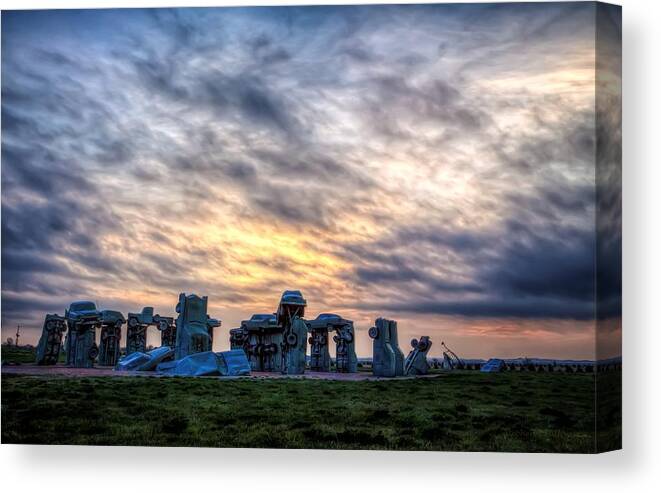 Carhenge Canvas Print featuring the photograph Drifting Clouds of the Morning by Steve Sullivan