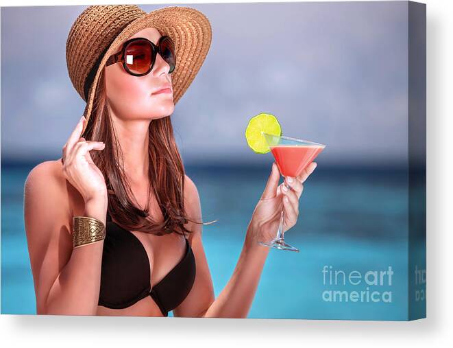 Maldives Canvas Print featuring the photograph Drink cocktail on the beach by Anna Om