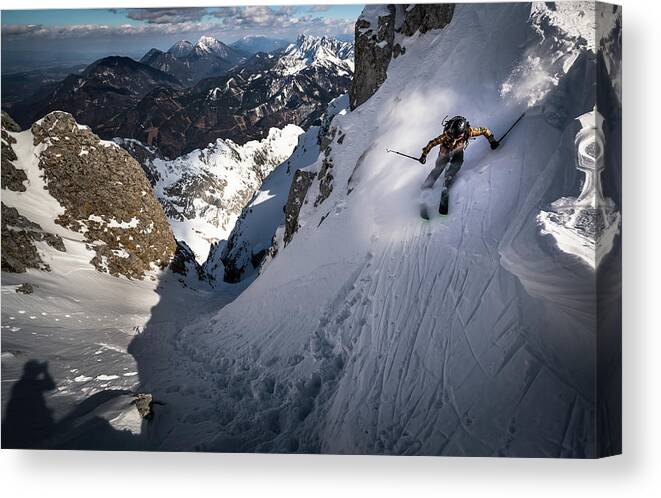 Skitouring Canvas Print featuring the photograph Drop Into Couloir by Sandi Bertoncelj