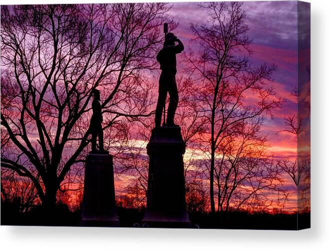 Civil War Canvas Print featuring the photograph Durell's Independent Battery D and 48th PA Volunteer Infantry-A1 Sunset Antietam by Michael Mazaika