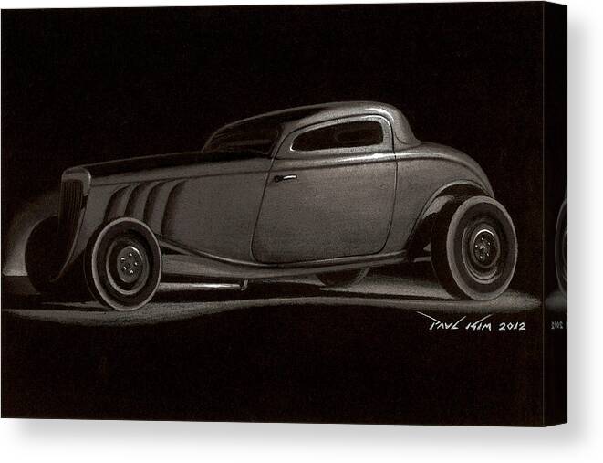 Ford Coupe 1932 32 Hot Rod Zz Top Zztop Ratrod Rat Rod Hotrod Hot Rod Classic Car Automobile Open-wheeled Roadster Chopped Roof Desert Dusty Dust Rust V8 Motor Company Canvas Print featuring the drawing Dusty Ford Coupe by Paul Kim