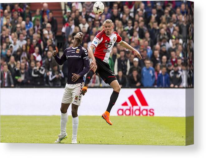 Netherlands Canvas Print featuring the photograph Dutch Eredivisie - Feyenoord Rotterdam v Go Ahead Eagles by VI-Images