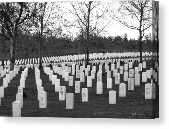 Eagle Point National Cemetery Canvas Print featuring the photograph Eagle Point National Cemetery in Black and White by Mick Anderson