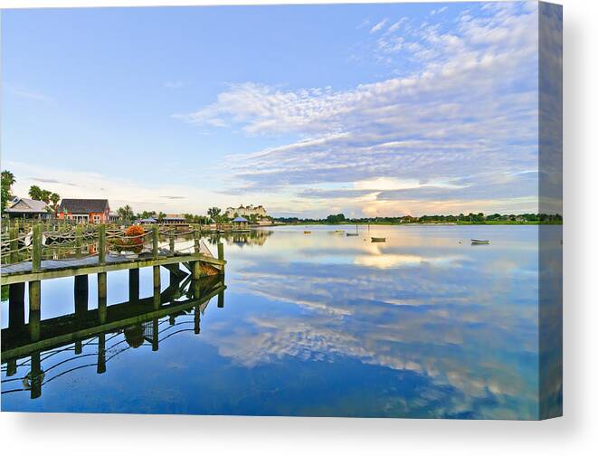 Landscape Canvas Print featuring the photograph Early Morning at Lake Sumter Landing by Betty Eich