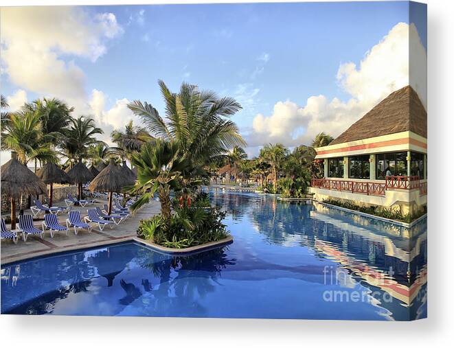 Swimming Pool Canvas Print featuring the photograph Early Morning at the Pool by Teresa Zieba