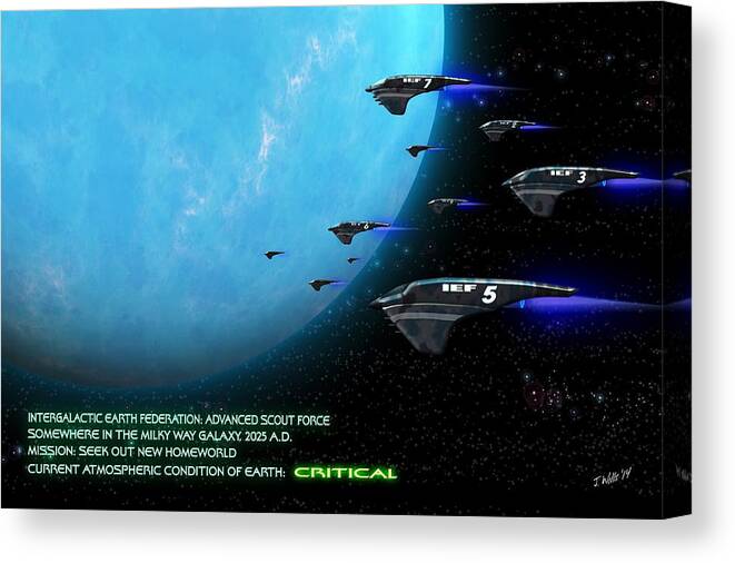 Space Canvas Print featuring the digital art Earth's Last Hope by John Wills