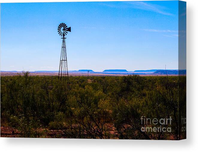 Windmill Canvas Print featuring the photograph East New Mexico Windmills and Mesas by JD Smith