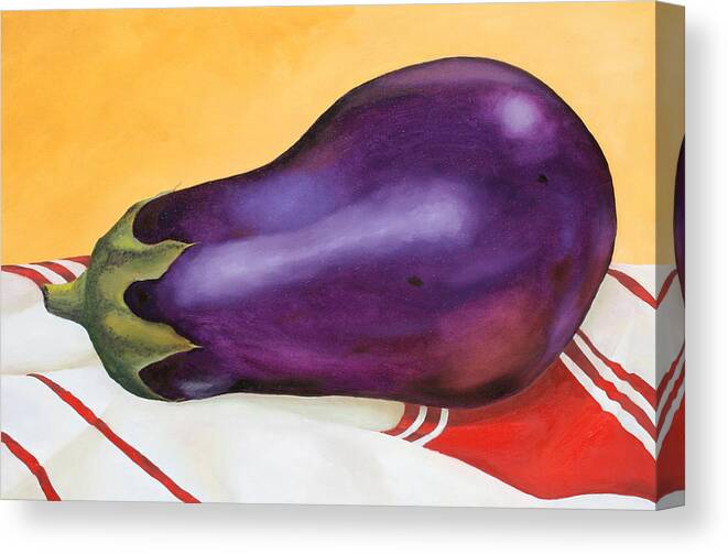 Kitchen Canvas Print featuring the painting Eggplant on Dish Cloth by Donna Tucker