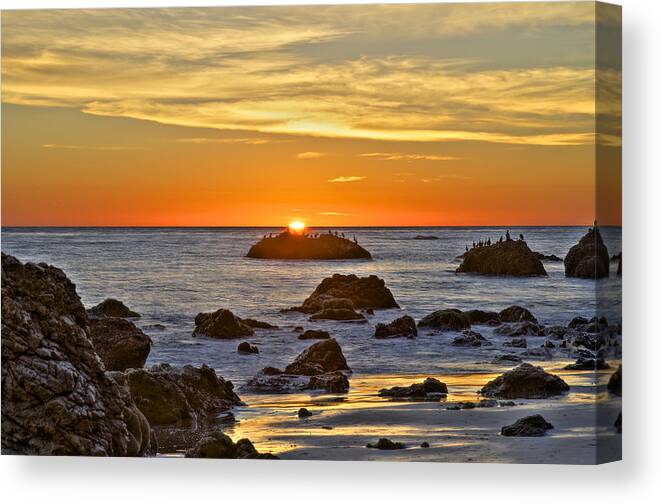 Rocks Canvas Print featuring the photograph El Matador Beach Sunset by Richard J Cassato