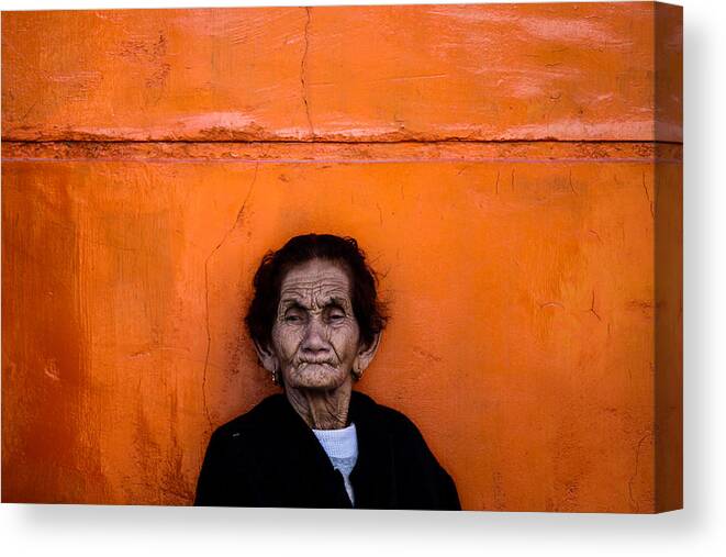 Woman Canvas Print featuring the photograph Elderly Woman in Linares by Diego Malo