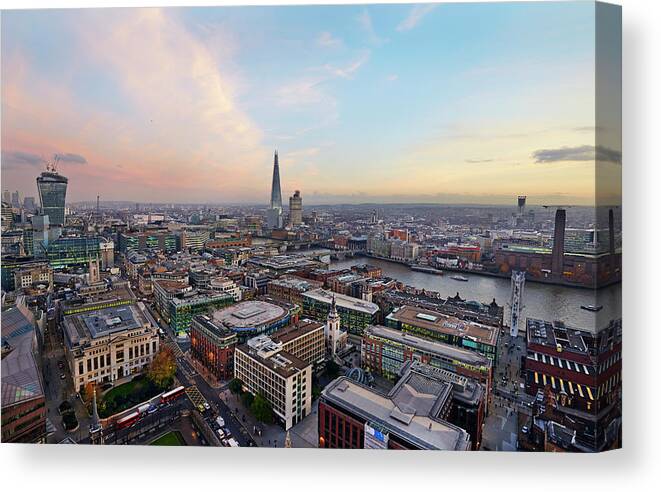 Scenics Canvas Print featuring the photograph Elevated Panorama Of The City Of London by Allan Baxter