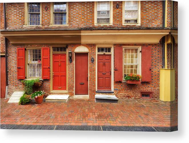 Frank J Benz Canvas Print featuring the photograph Elfreths Alley - Oldest Surviving Houses - V1 by Frank J Benz