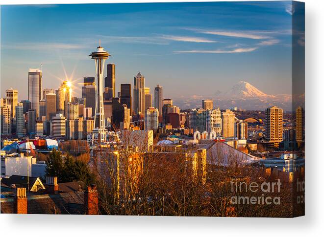 America Canvas Print featuring the photograph Emerald City Sunset by Inge Johnsson