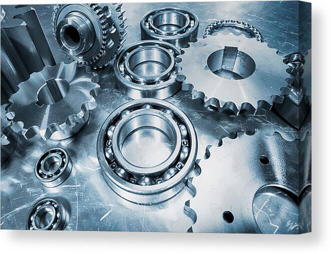 Ball-bearings Canvas Print featuring the photograph Engineering Gears And Bearings by Christian Lagereek