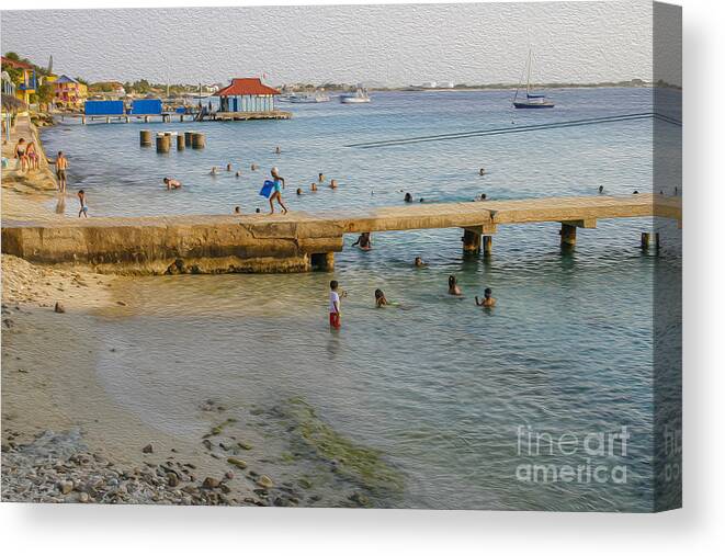 Beach Canvas Print featuring the digital art Enjoying The Sea In Late Afternoon by Patricia Hofmeester