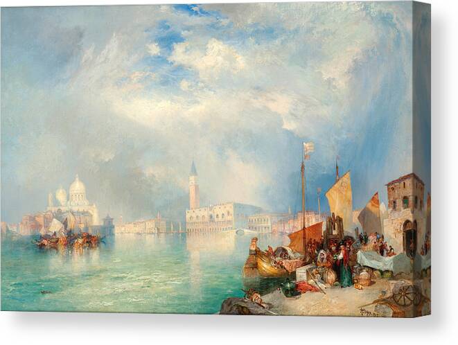 Thomas Moran Canvas Print featuring the painting Entrance to the Grand Canal. Venice by Thomas Moran